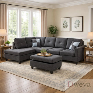Vetra 3-Piece Linen Sectional Sofa Set Dweva