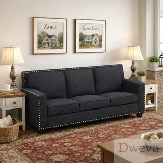Kendall Linen Track-Arm Nailhead Sofa Dweva