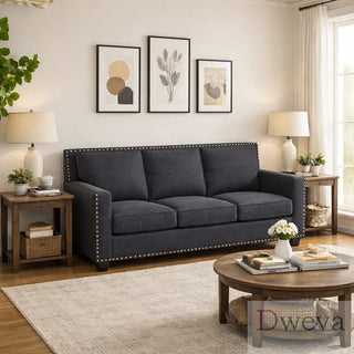 Kendall Linen Track-Arm Nailhead Sofa Dweva