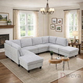 Haven 8-Piece Flannel Modular Sectional Sofa Set Dweva