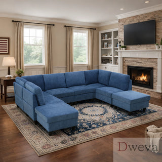 Haven 8-Piece Flannel Modular Sectional Sofa Set Dweva