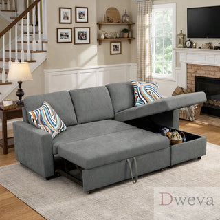 Fluffy 2-Piece Flannel Storage Sleeper Sectional Sofa Dweva