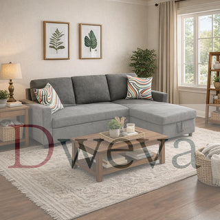 Fluffy 2-Piece Flannel Storage Sleeper Sectional Sofa Dweva