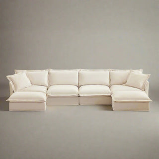 Slipcovered Fluffy Sofa - 4 Seat with 2 Ottoman Dweva