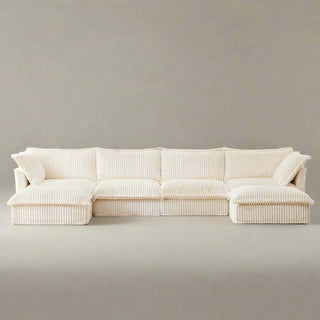 Slipcovered Fluffy Sofa - 4 Seat with 2 Ottoman Dweva