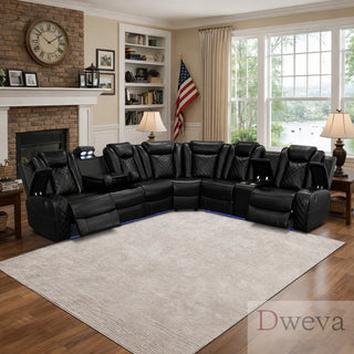 CineLuxe 3-Piece Breathing Leather Power Recliner Sectional Sofa Dweva