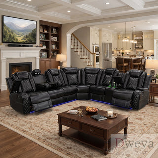 CineLuxe 3-Piece Breathing Leather Power Recliner Sectional Sofa Dweva