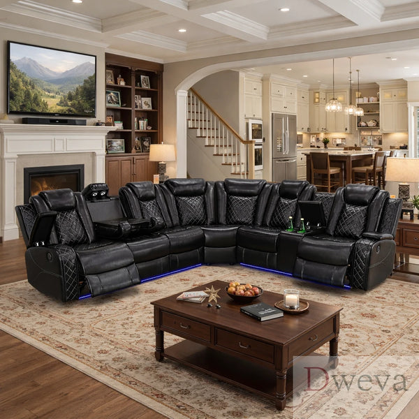 CineLuxe 3-Piece Breathing Leather Power Recliner Sectional Sofa image
