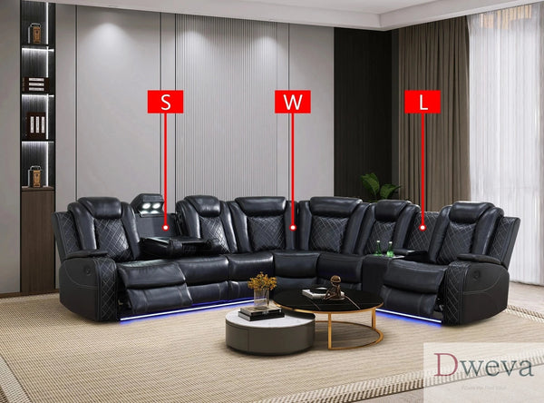 CineLuxe 3-Piece Breathing Leather Power Recliner Sectional Sofa image