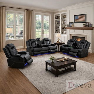 CineLuxe 3-Piece Breathing Leather Recliner Set Dweva