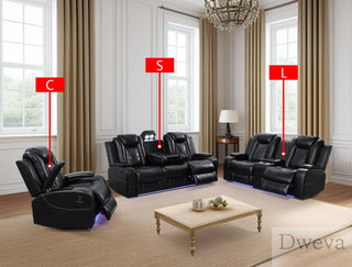 CineLuxe 3-Piece Breathing Leather Recliner Sofa Set Dweva