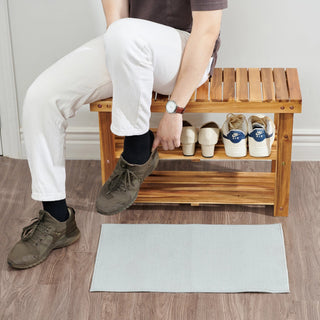 Acacia Wood Shoe Rack Bench, 2-Tier Natural Wooden Shoe Organizer for Entryway, Front Door, or Bathroom, 200 lbs Capacity, 27.6"L x 11"W x 17.8"H, Durable and Easy to Assemble Dweva