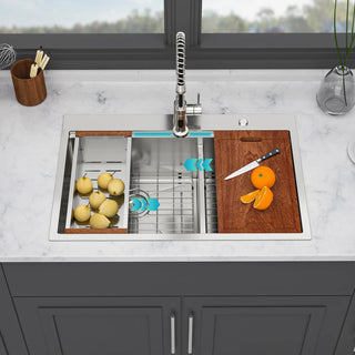 Topmount Drop in Kitchen Sink - 36"x 22" x 10" Double Bowl (60/40) Kitchen Sink 16 Gauge with Two 10" Deep Basin, Brushed Nickel Dweva