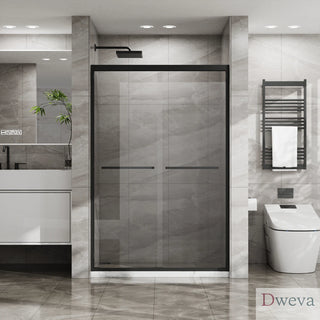 Goodyo Double Sliding Glass Shower Door 48 in. W x 72 in. H Aluminum Framed Shower Enclosure with SGCC Clear Tempered Glass, Stainless Steel Hardware, Matte Black Dweva