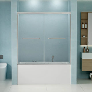 56"-60" W x 58" H Double Sliding Bathtub Shower Door, Semi-Frameless Bypass Tub Door, 1/4" (6mm) Tempered Glass with Explosion-Proof Film, Adjustable Aluminum Alloy Frame, Brushed Nickel 24D03-T60BNX Dweva