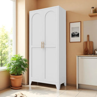 71'' 2 Shapely Doors Cabinet, Metal Storage Cabinet with Doors and Adjustable Shelves, for Bedroom, Living Room, Kitchen(White) Dweva