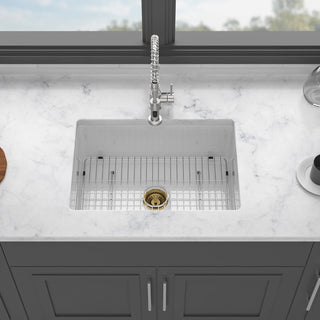27" Undermount Single Bowl Ceramic Kitchen Sink - Dual Mount White Ceramic Rectangular Deep Single Bowl Sink Basin Dweva