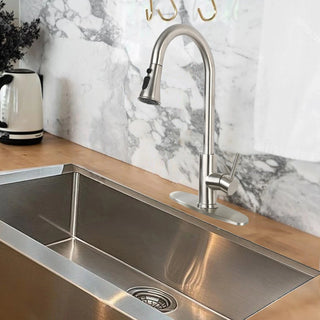 Brushed Nickel Pull-Down Kitchen Faucet - Single Hole Deck Mount with Stainless Steel Sprayer & Single Handle Control Dweva
