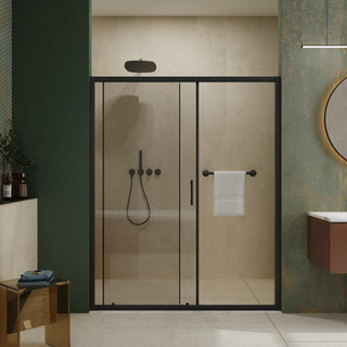 60.in W x 72.in H Single Sliding Shower Door, 1/5 inch Thick Clear Tempered Glass Shower Door with Stainless Steel Handle, Black Dweva