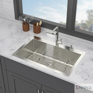 30" Drop-in Kitchen Sink with Pull-Out Faucet and Soap Dispenser - 30 x 22 x 10 inch Single Bowl 16 Gauge Stainless Steel Topmount Kitchen Sink Basin Dweva