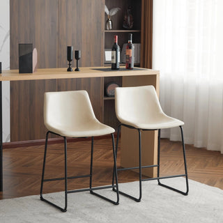 (Set of 2) Vintage Style 24-Inch Armless Industrial Faux Leather Counter Stool with Metal Legs and Footrest for Kitchen Island, Cafe, Pub, Bar Counter, Cream and Black Dweva