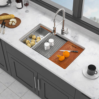 Undermount White Kitchen Sink Workstation - 33 inch White Porcelain Ceramic Single Bowl Dual Mount Kitchen Sink Dweva