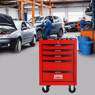 Rolling Metal Tool Chest with 5 Drawers, 20" 5-Drawer Tool Chest Cabinet with Ball Bearing Drawer Slides, Steel Tool Storage Box Organizer -Red&Black Dweva