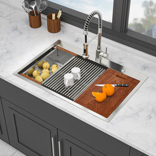 Topmount Drop in Kitchen Sink - 33"x 22" x 10" Double Bowl (60/40) Kitchen Sink 16 Gauge with Two 10" Deep Basin, Brushed Nickel Dweva