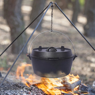 Pre-Seasoned Cast Iron Dutch Oven With Skillet Lid, Outdoor Camping Deep Pot for Camping Fireplace Cooking BBQ Baking Campfire, With Iron Pot Rack, 8 Quart Dweva