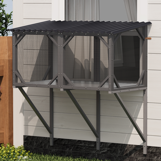 Cat Window Box, 43.3" Catio Outdoor Cat Enclosure with Bug Proof Net for Sunbathing, Napping & Viewing, Window Perch for Large Indoor Cats - All Weather Use, Cat Cage Dweva