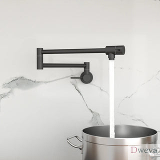 Pot Filler Faucet - Wall Mount Kitchen Sink Faucet Folding Stretchable with Single Hole Two Handles, Matte Black Dweva