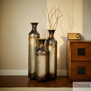 Floor metal vase modern style decoration home droplet shaped white metal vase 3-piece set gorgeous home decoration large glazed metal vase Dweva