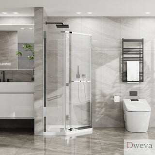 Goodyo Neo-Angle Frameless Shower Door 36 in. D x 36 in. W x 72 in. H Corner Shower Enclosure with Clear SGCC Tempered Glass Pivot Shower Door in Chrome Finish Dweva