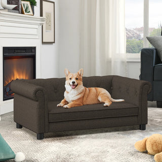 Elegant rectangular pet bed for small and medium-sized dogs, durable elevated dog sofa bed, comfortable dog sofa, modern and fashionable linen fabric dog sofa-Dark Brown Dweva