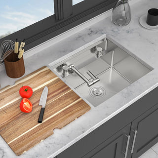 21 Inch Undermount Kitchen Sink With Folding Faucet and Cutting Board - 21 " x 19" Bar Prep Sink Stainless Steel 16 Gauge Workstation Sink Single Bowl Basin Sink Dweva