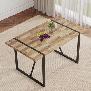 A minimalist retro rectangular dining table with a specially textured top and black metal legs.Contemporary Minimalist MDF Wood Color Textured Tabletop.Able To Give People A Visual Beauty With Rules. Dweva