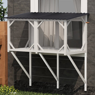 Cat Window Box, 43.3" Catio Outdoor Cat Enclosure for Sunbathing, Napping & Viewing, Window Perch for Large Indoor Cats - All Weather Use, Cat Cage Dweva
