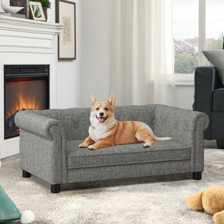 Elegant rectangular pet bed for small and medium-sized dogs, durable elevated dog sofa bed, comfortable dog sofa, modern and fashionable linen fabric dog sofa-Light grey Dweva