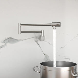 Pot Filler Faucet - Wall Mount Kitchen Sink Faucet Folding Stretchable with Single Hole Two Handles, Brushed Nickel Dweva