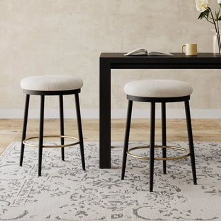 24.75'' Modern Counter Stools Set of 2,White Counter Stools with iron Frame,Sponge cushion,Footrest,suitable for Kitchen/Bedroom/Dining Room. Dweva