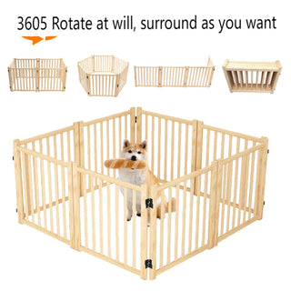 Wooden Freestanding Dog Gates for The House,Dog Gates for Doorways, Stairs,Wood Dog Fences Indoor Pet Gate,Step Over Fence-8 Panel 31"H (PRIME BIG DEAL DAYS) Dweva