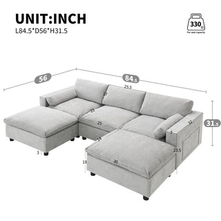 86.5'' U-Shaped Sofa with Storage Pockets Dweva