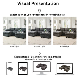 86.5'' U-Shaped Sofa with Storage Pockets Dweva