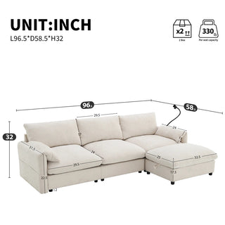 96.5'' L-Shaped Sectional Sofa with Storage Ottoman Dweva