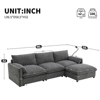 96.5'' L-Shaped Sectional Sofa with Storage Ottoman Dweva