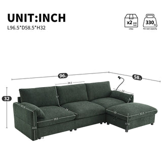 96.5'' L-Shaped Sectional Sofa with Storage Ottoman Dweva