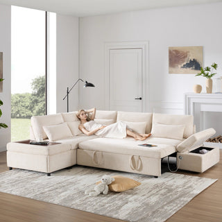 107'' Sectional Sleeper Sofa Bed with Pull Out Couch Dweva