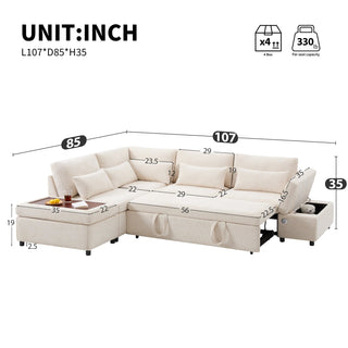 107'' Sectional Sleeper Sofa Bed with Pull Out Couch Dweva