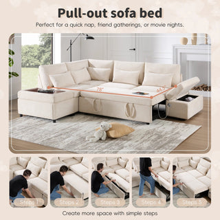 107'' Sectional Sleeper Sofa Bed with Pull Out Couch Dweva