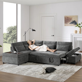 107'' Sectional Sleeper Sofa Bed with Pull Out Couch Dweva